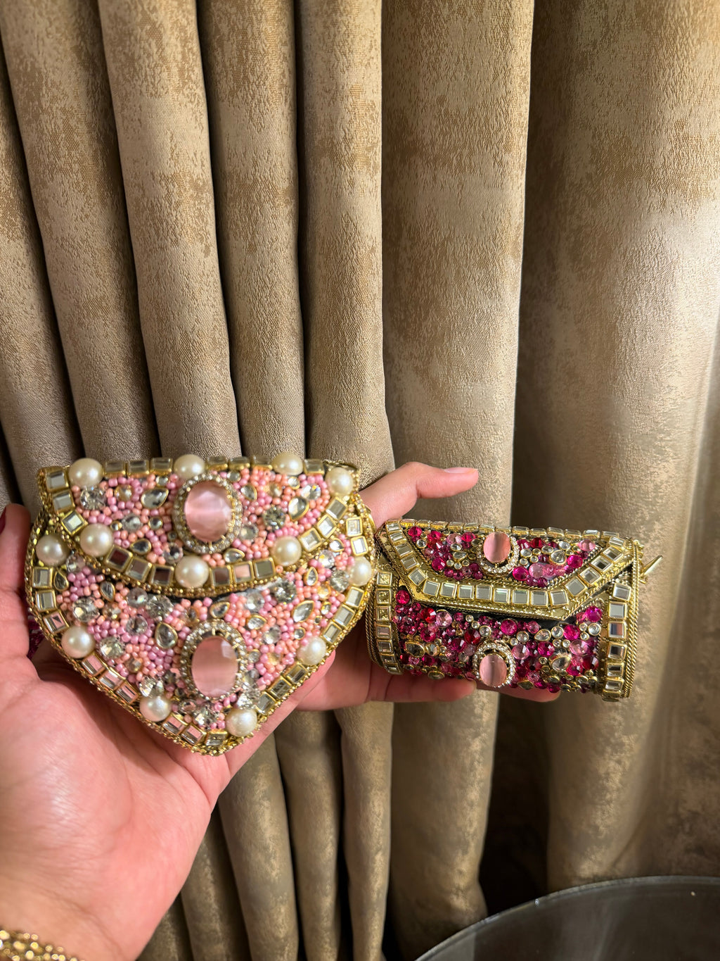Blush Kundan & Pearl Embellished Clutch
