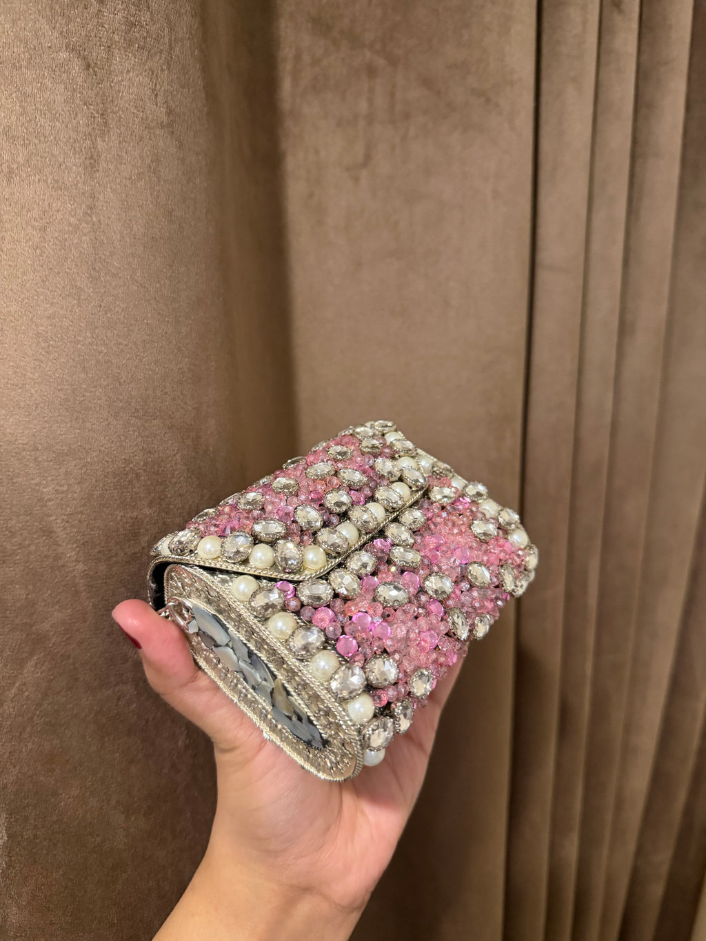 The Celestial Pearl & Pink Crystal Clutch