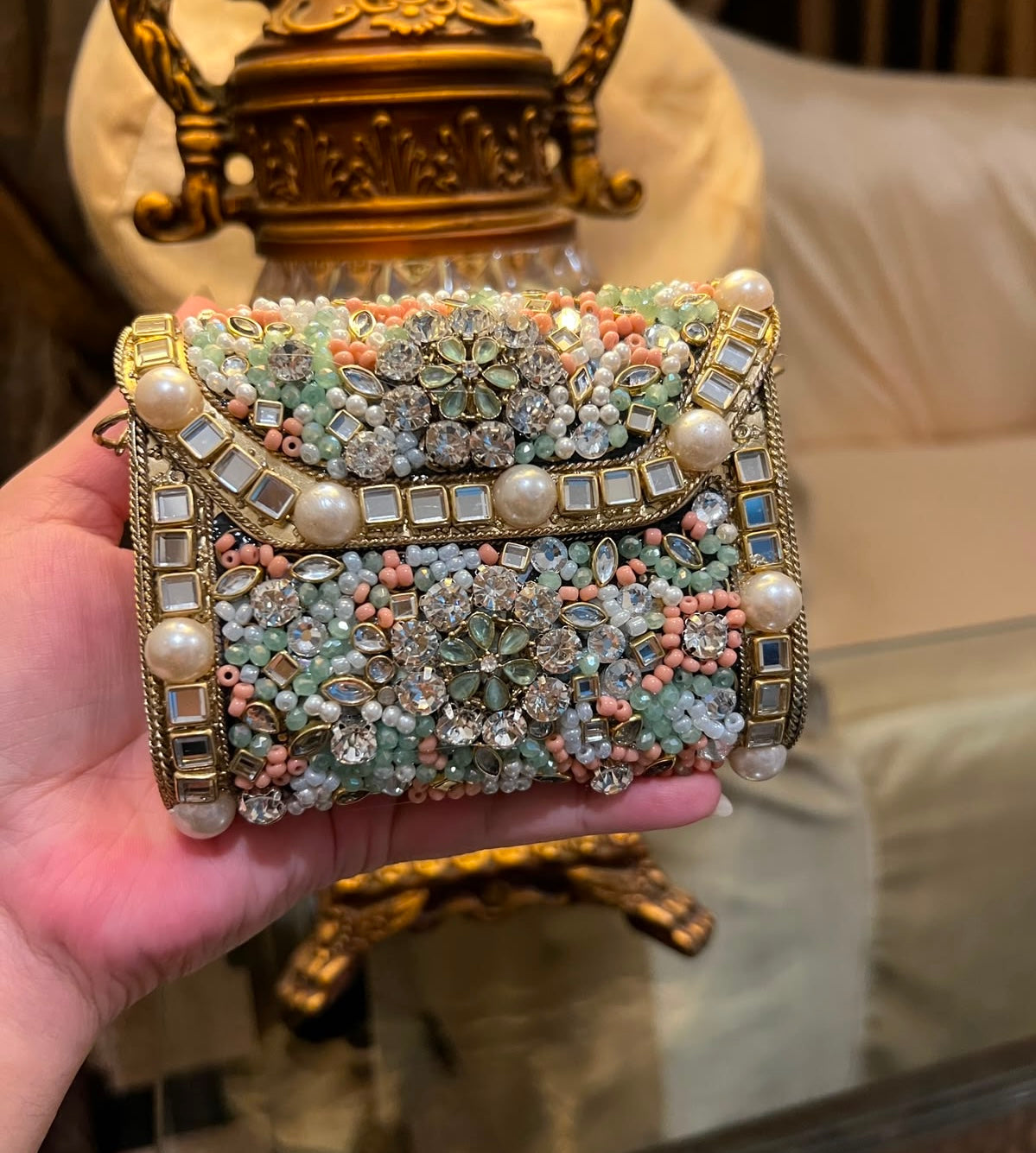 Pastel Bloom Embellished Clutch