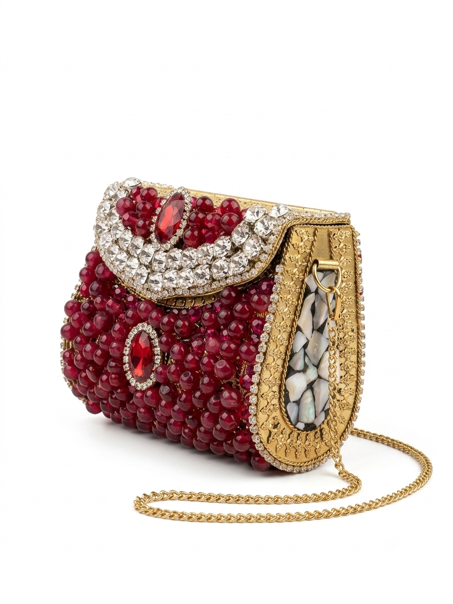 Ruby Royale Kundan Clutch