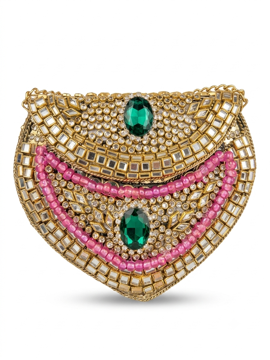 Emerald Aura Kundan Clutch