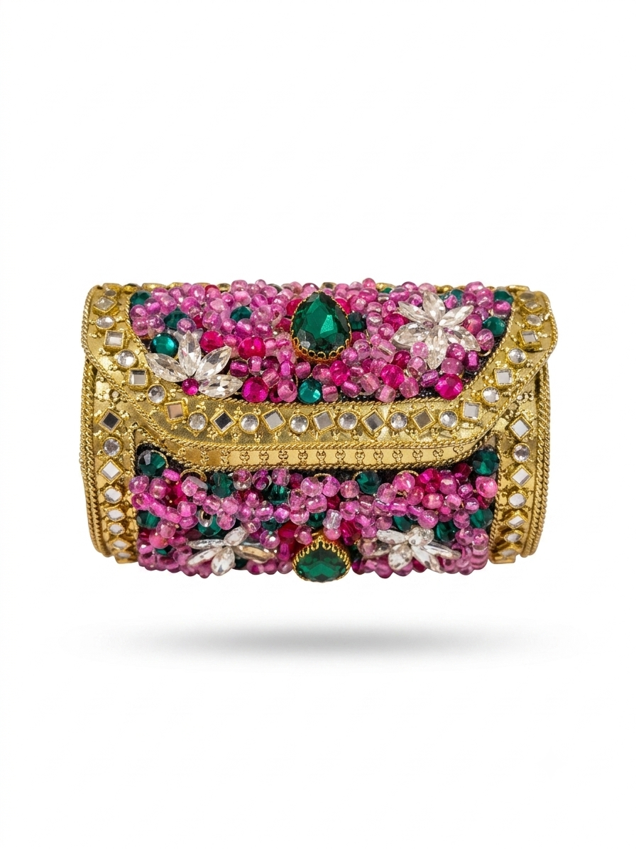 Rosé Bloom Kundan Clutch