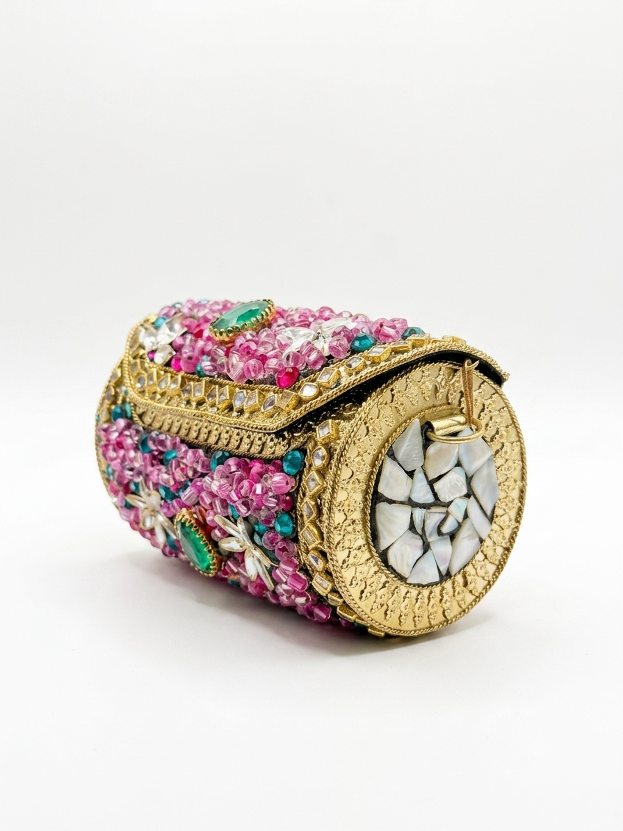 Rosé Bloom Kundan Clutch