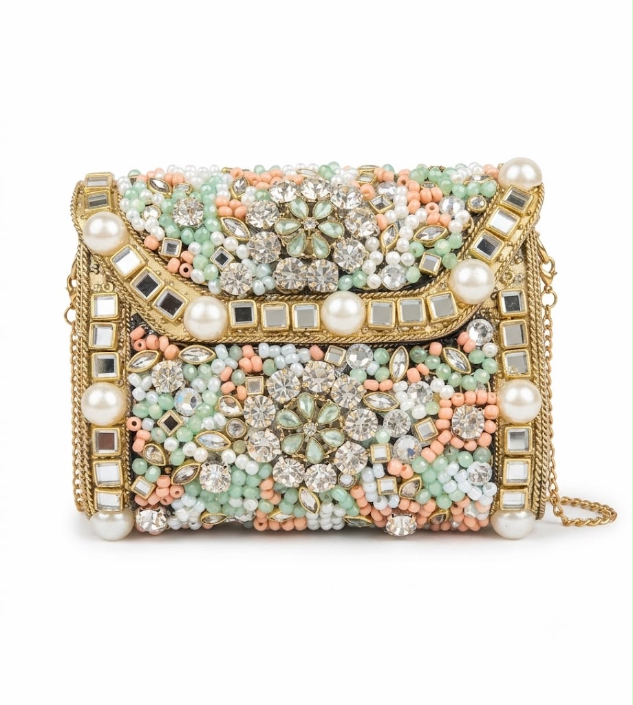 Pastel Bloom Embellished Clutch