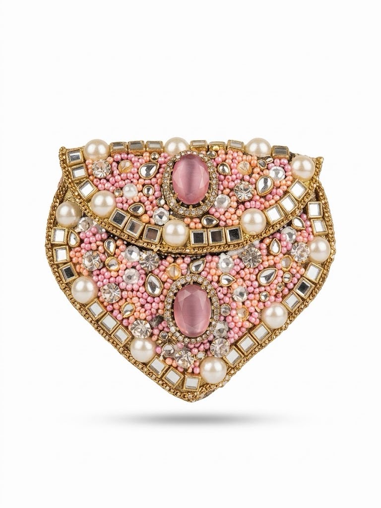 Blush Kundan & Pearl Embellished Clutch